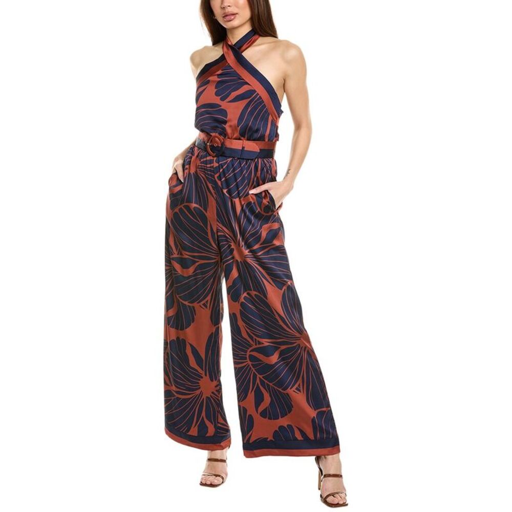 Hutch Rust and Navy Floral Halter Jumpsuit